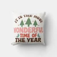 Wonderful Time Retro Groovy Christmas Holidays Throw Pillow