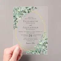 Eucalyptus Greenery Rustic Geometric Wedding Acrylic Invitations