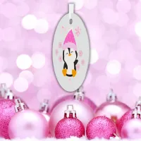 Cute Pink Christmas Penguin |  Metal Ornament