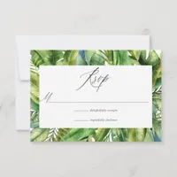 Watercolor Monogram Tropical Summer Beach Wedding RSVP Card
