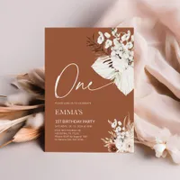 One 1st Birthday Invitation Terracotta Boho Pampas