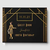 100th birthday black gold 1920's art deco guest book