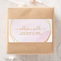 Script Blush Pink Watercolor Gold Circle Shipping Label