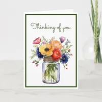 Customized Thinking of You Watercolor Flowers  Card