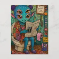 Surreal Alien on the Toilet Postcard