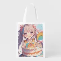 Personalized Anime Birthday Girl Pastel Colors Grocery Bag