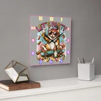 Skateboarding cats with treats & drinks! square wall clock