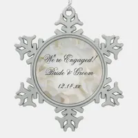 White Carnation Flower Engagement Snowflake Pewter Christmas Ornament
