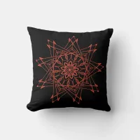 Orange Red and Black Sharp Mandala Throw Pillow