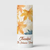 Maple Leaves Thankful Thanksgiving Brunch Dinner Pillar Candle