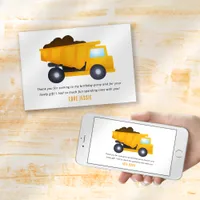 Construction Dumper Truck Birthday Thank You Card