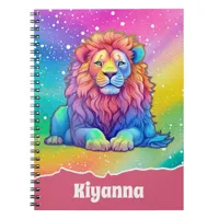 Rainbow Watercolor Lion with Faux Glitter Custom Notebook