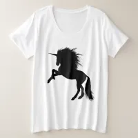 Proud Black Unicorn Silhouette Fantasy Animal, ZKA Plus Size T-Shirt