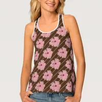 Pink Flowers And Stripes Tank Top