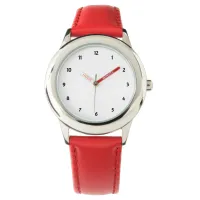 Kids Stainless Steel Red Leather Strap Watch