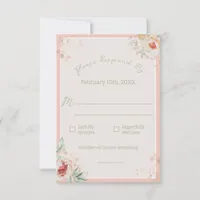 Pink Wedding RSVP Card with Blush Pink Flowers