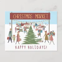 Hustle and Bustle of Christmas Market Scene Holiday Postcard