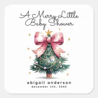 Coquette Christmas Tree Bow Baby Shower Square Sticker