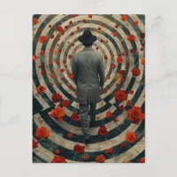 Surreal Business Man Red Roses Tunnel Collage Postcard