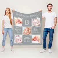 Custom 5 Photo Collage Newborn Baby Birth Stats Fleece Blanket