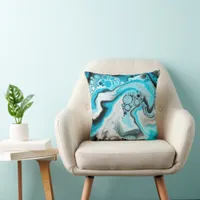 Blue Swirled Marble Throw Pillow