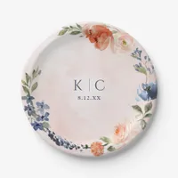 Bridal Shower Orange Dusty Blue Peony Dessert Paper Plates