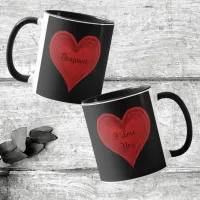 I Love You Red Minimalist Heart Black Name Mug