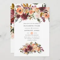Bordo Peach Watercolor Floral Wedding Invitation