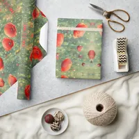 Glowing field of red poppies, floral  wrapping paper