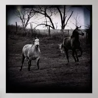 Grey Horses Gallop Poster