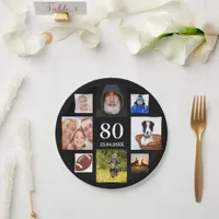 80th birthday party photo collage guy black paper plates