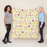 Cute fall pattern with colorful leaves and nuts fleece blanket