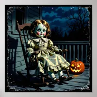 Haunted Doll and Halloween Pumpkin Poster