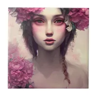 Ethereal Girl with Pink Freckles Ceramic Tile