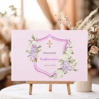 Confirmation crest pink purple flowers girl guest book