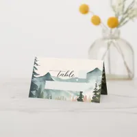 Watercolor Mountains And Pines Wedding  Place Card