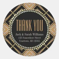 Squaza Love Art Deco Gold Black Thank You Round Classic Round Sticker