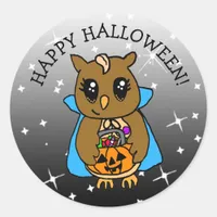 Happy Halloween Cute Whimsical Owl with Candy Classic Round Sticker