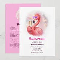 Beach Please Flamingo Bachelorette Weekend Invitation