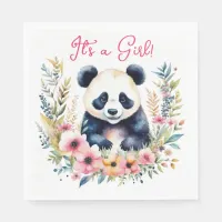 Panda Bear in Flowers Girl's It's a Girl Napkins