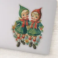 Adorable Retro Christmas Elves Sticker
