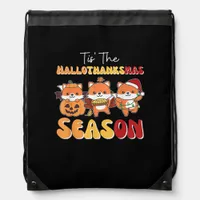 Christmas Halloween Tis The Hallothanksmas Season Drawstring Bag