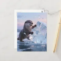 Angry Adorable otter breaking an ice block  Postcard