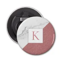 Trendy Marble Blush Pink Glitter Girly Monogram Bottle Opener