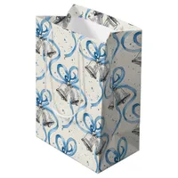 Blue Ribbons and Silver Bells Cream Medium Gift Bag