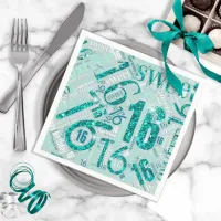 Sweet Sixteen Sparkle Word Cloud Teal ID265 Napkins