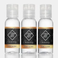 Elegant Black Marble & Copper Foil Script Monogram Hand Sanitizer