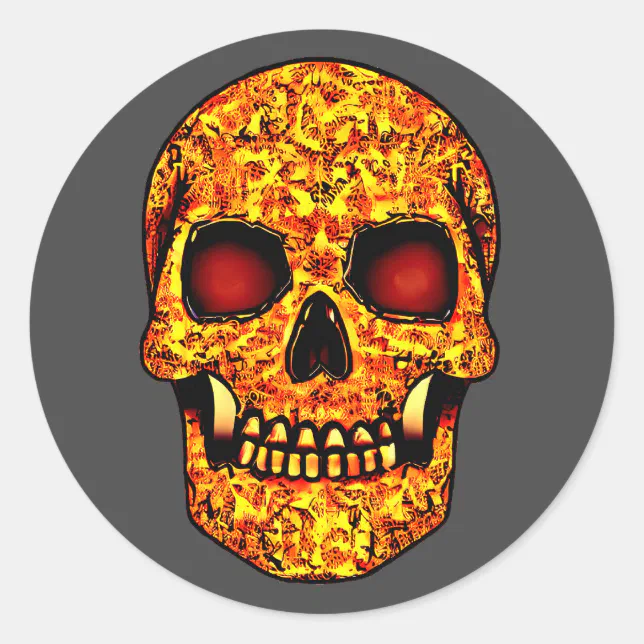 Frightening Halloween skull with red eyes  Classic Round Sticker