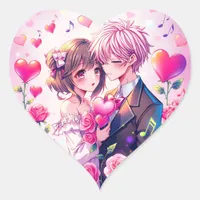 Cute Anime Couple | Valentine's Day Heart Sticker