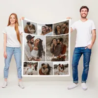Minimalist Couple's 8 Photo Collage & Text Gift Fleece Blanket
